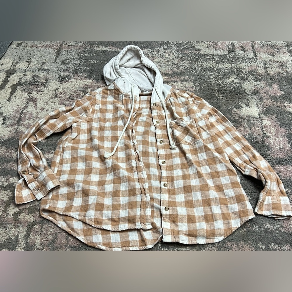 Woman’s small hooded button up flannel